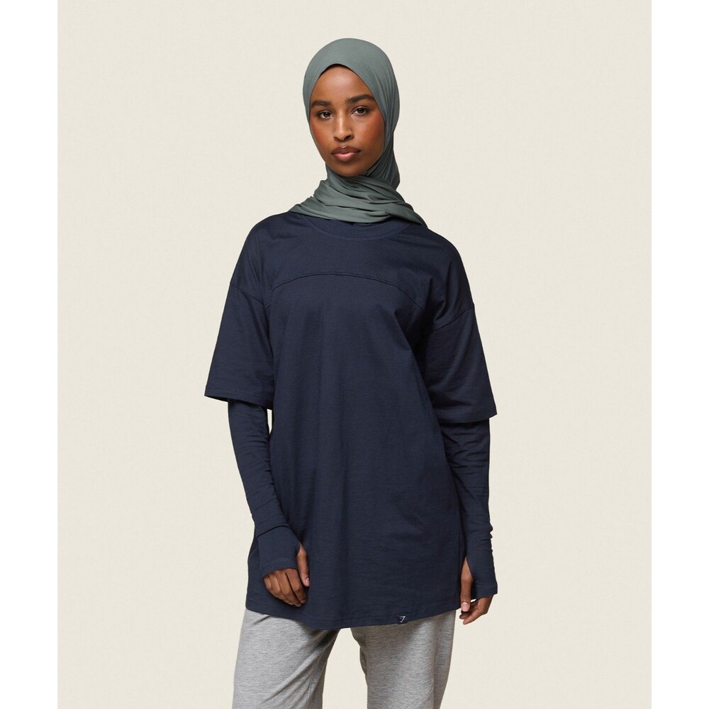 Gymshark X Leana Deeb T-Shirt Size Small Oversized Fit Long Sleeve Midnight Blue